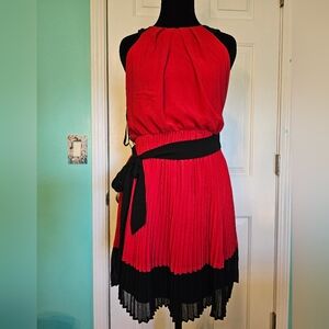 BCX Red and Black Pleated Dress Women's Size Sml